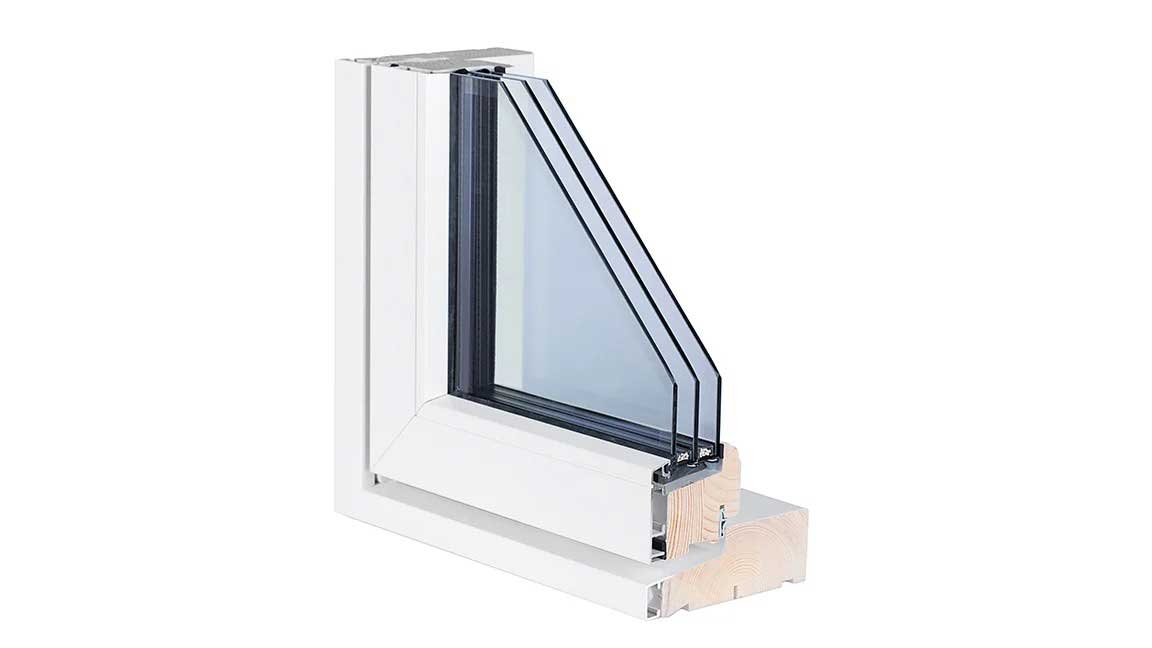 Bild vom Querschnitt eines dreifach verglastem Fenster mit Aluminium Verkleidung